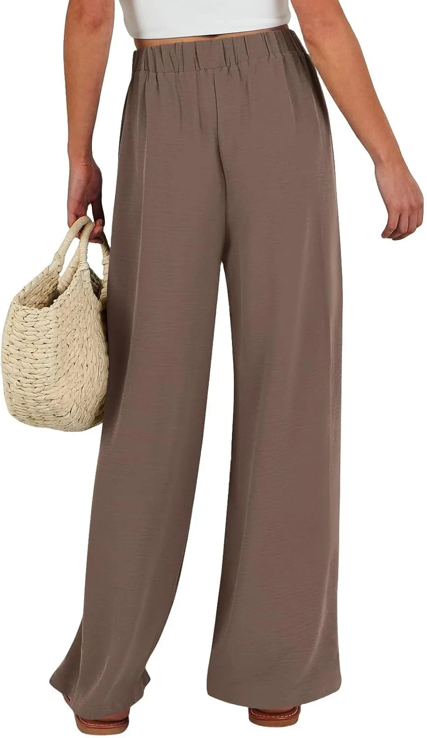 Linen Pants Women Wide Leg High Waist Casual Loose Pants Summer Beach Palazzo Flowly Drawstring Trousers with Pockets