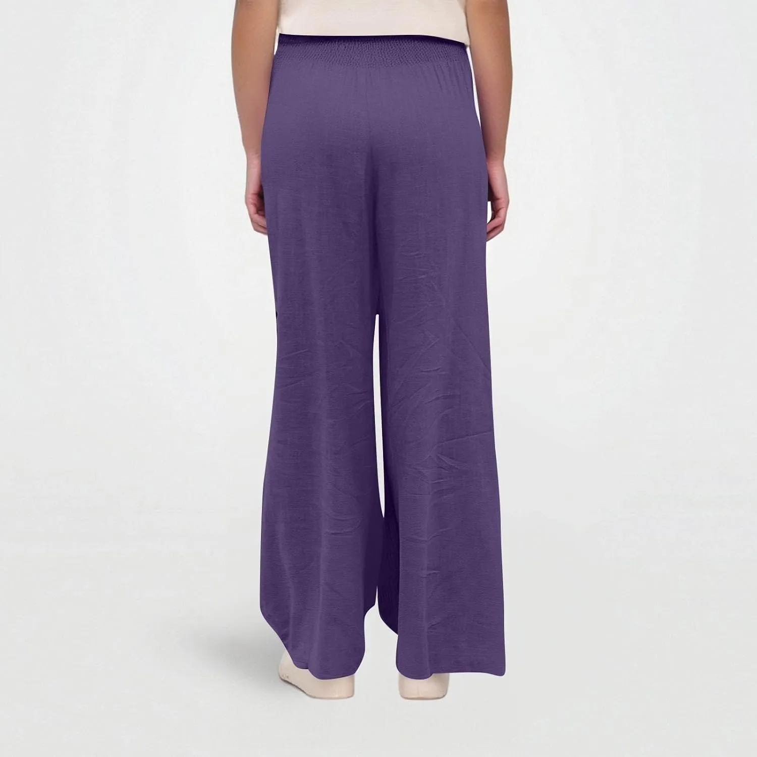 Linen Wide Leg Pants for Women Summer Palazzo Pants Smocked High Waisted Pant Casual Trouser with Pockets