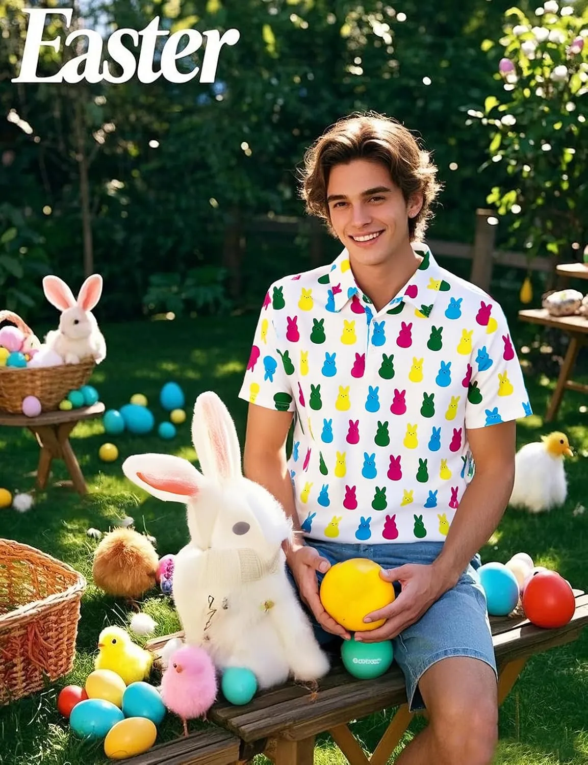 LINOCOUTON Men's Easter Day Short Sleeve Golf Polo Shirt