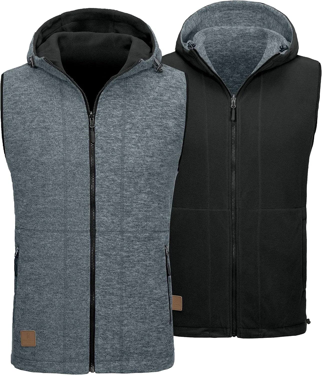 Little Donkey Andy Men's Reversible Fleece Vest Lightweight Warm Sleeveless Jacket with Hood for Hiking Walking Travel