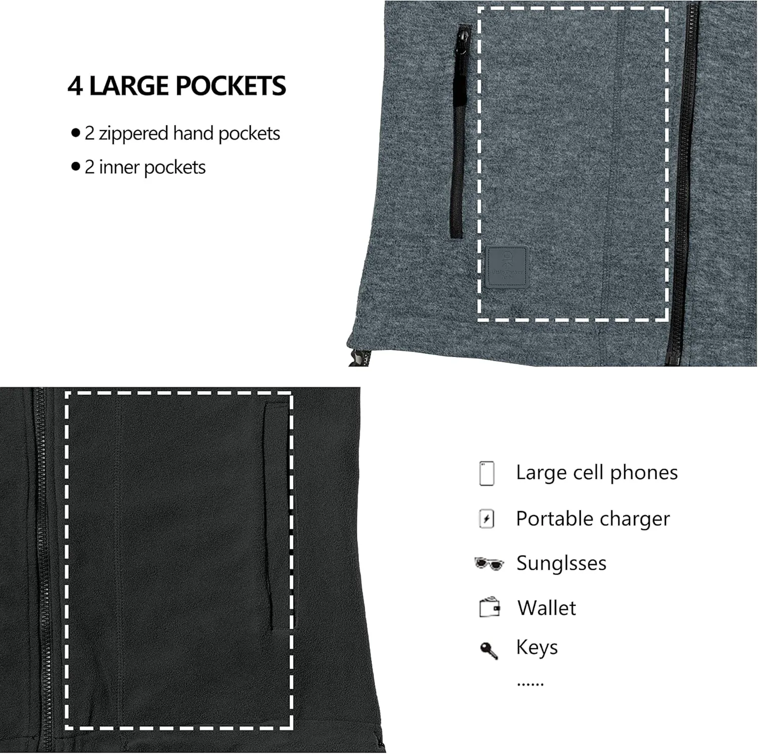 Little Donkey Andy Men's Reversible Fleece Vest Lightweight Warm Sleeveless Jacket with Hood for Hiking Walking Travel