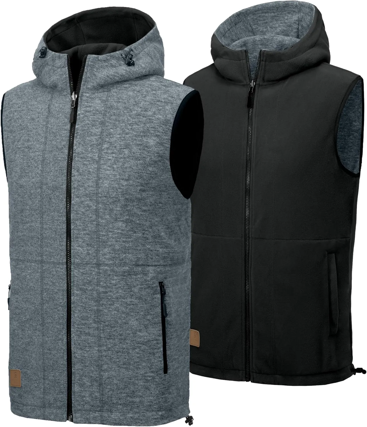 Little Donkey Andy Men's Reversible Fleece Vest Lightweight Warm Sleeveless Jacket with Hood for Hiking Walking Travel