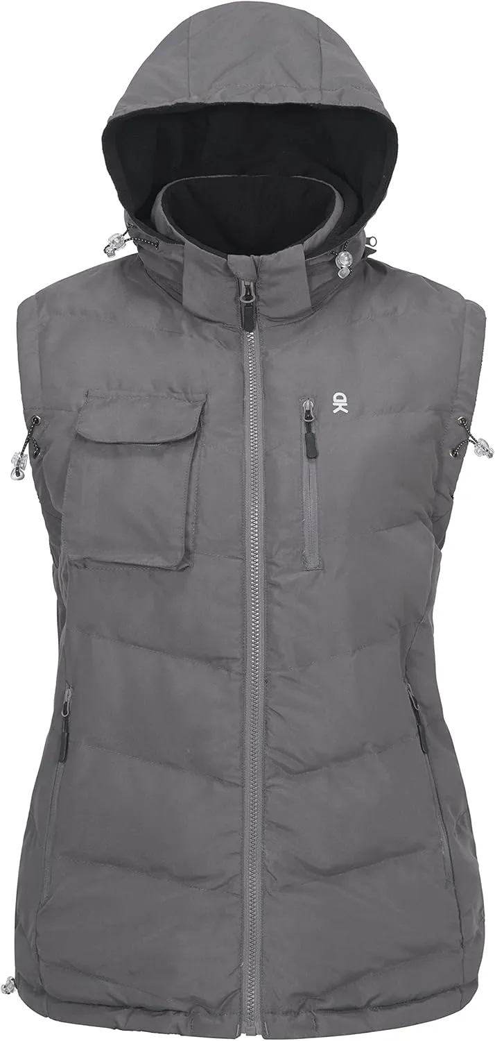 Little Donkey Andy Women's Fleece Puffy Vest Warm Sleeveless Puffer Jacket with Removable Hood for Golfing Hiking