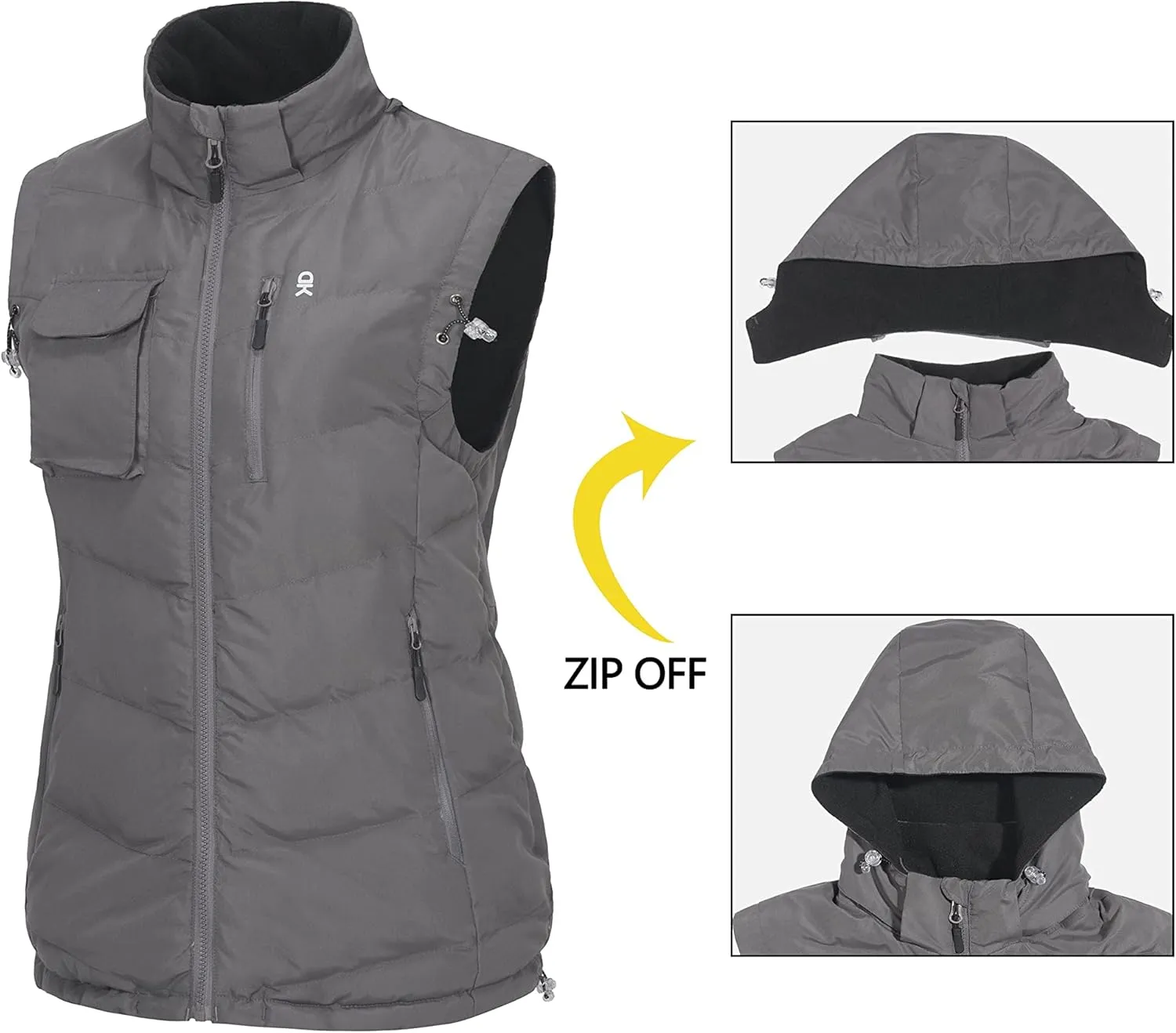Little Donkey Andy Women's Fleece Puffy Vest Warm Sleeveless Puffer Jacket with Removable Hood for Golfing Hiking