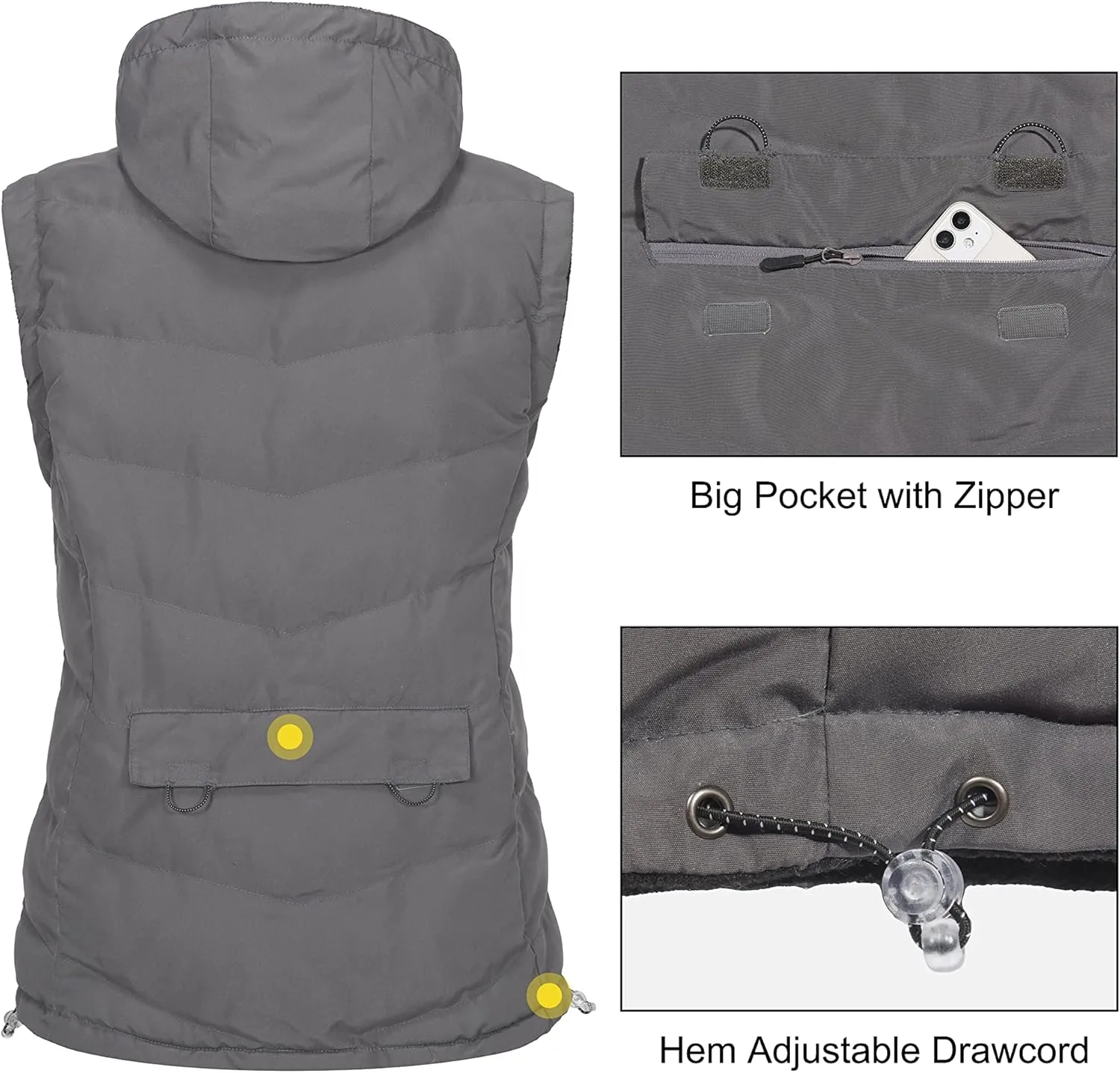 Little Donkey Andy Women's Fleece Puffy Vest Warm Sleeveless Puffer Jacket with Removable Hood for Golfing Hiking