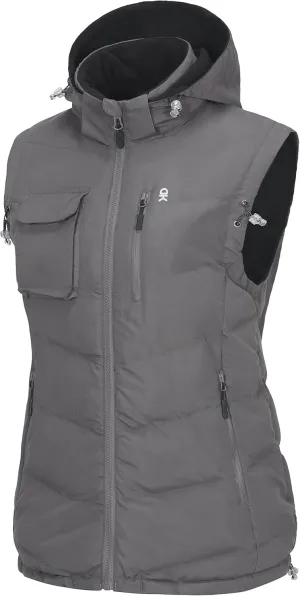 Little Donkey Andy Women's Fleece Puffy Vest Warm Sleeveless Puffer Jacket with Removable Hood for Golfing Hiking