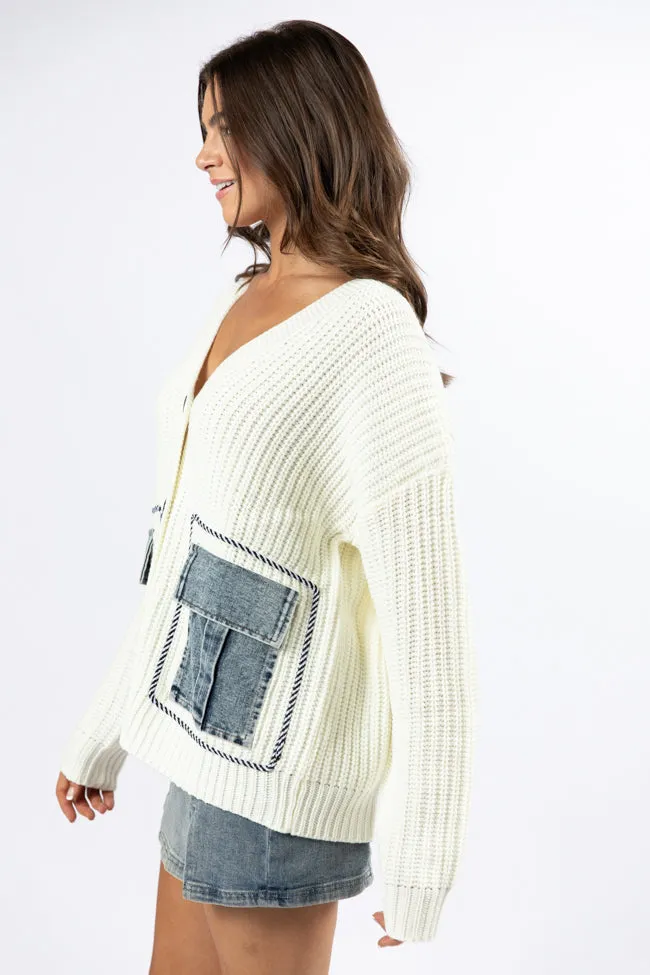 Living For Today Ivory Denim Pocket Cardigan FINAL SALE