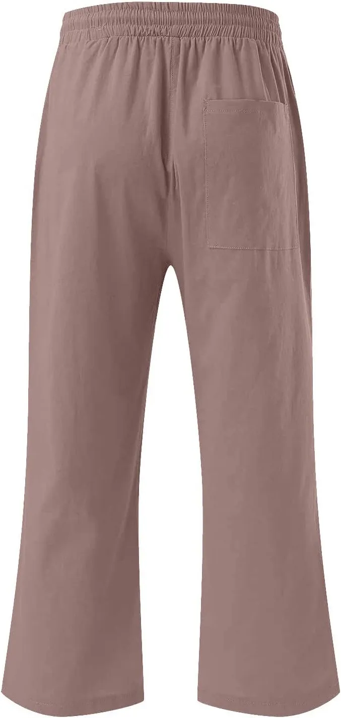 Lmdudan Linen Capri Pants for Women Summer Casual 2025 Womens Capris with Pockets High Waisted Drawstring Cropped Trousers