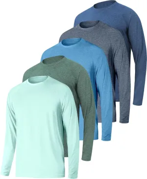 Long Sleeve Shirts for Men 5 Pack Athletic T Shirt UPF 50  Sun Protection Fishing Active Running Quick Dry Fit Tee Shirt