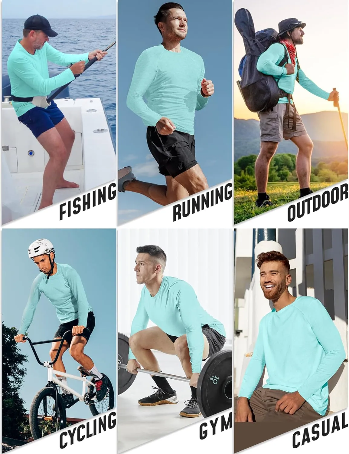 Long Sleeve Shirts for Men 5 Pack Athletic T Shirt UPF 50  Sun Protection Fishing Active Running Quick Dry Fit Tee Shirt