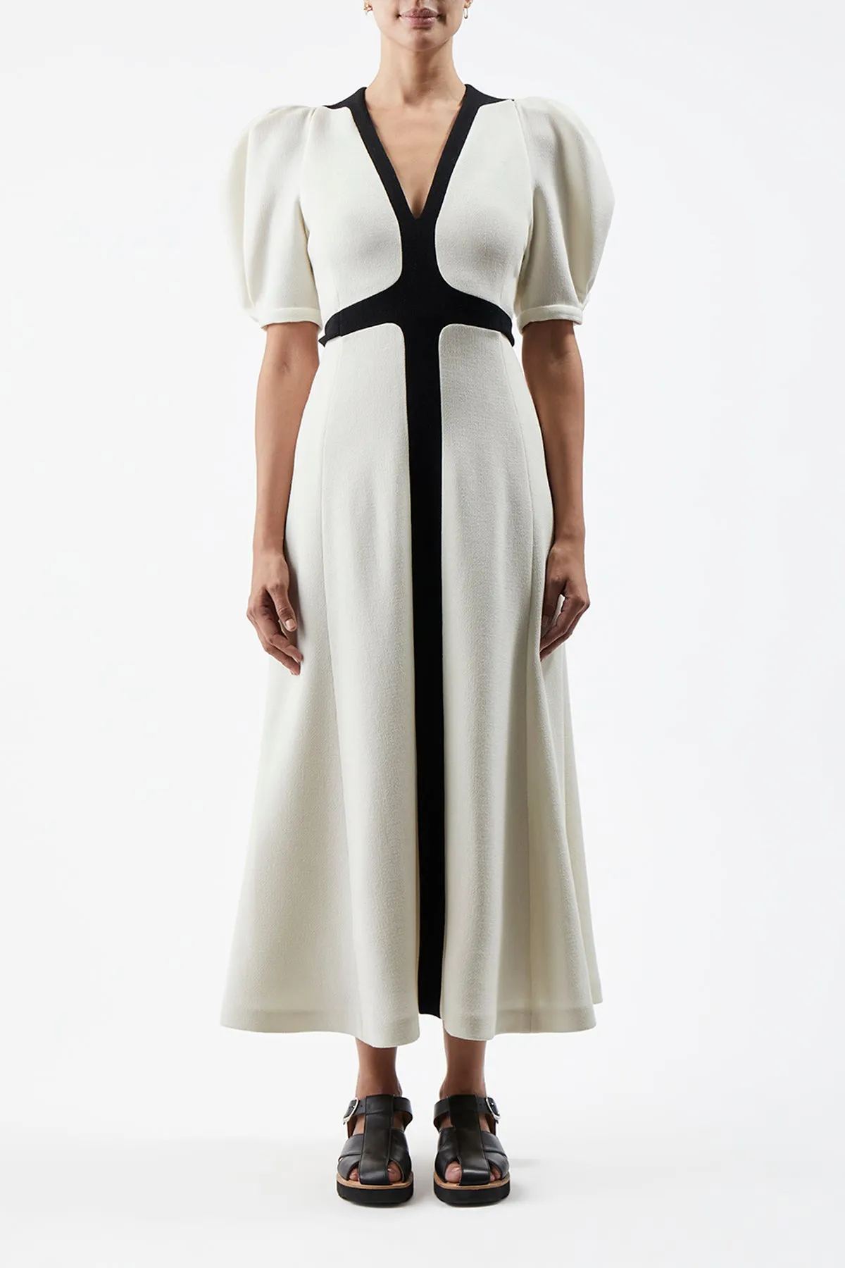 Luz Dress in Ivory Virgin Wool Crepe