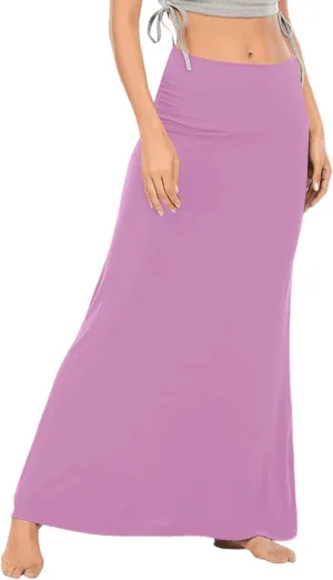LYANER Women's Casual High Waist Solid Flare Long Maxi Skirt