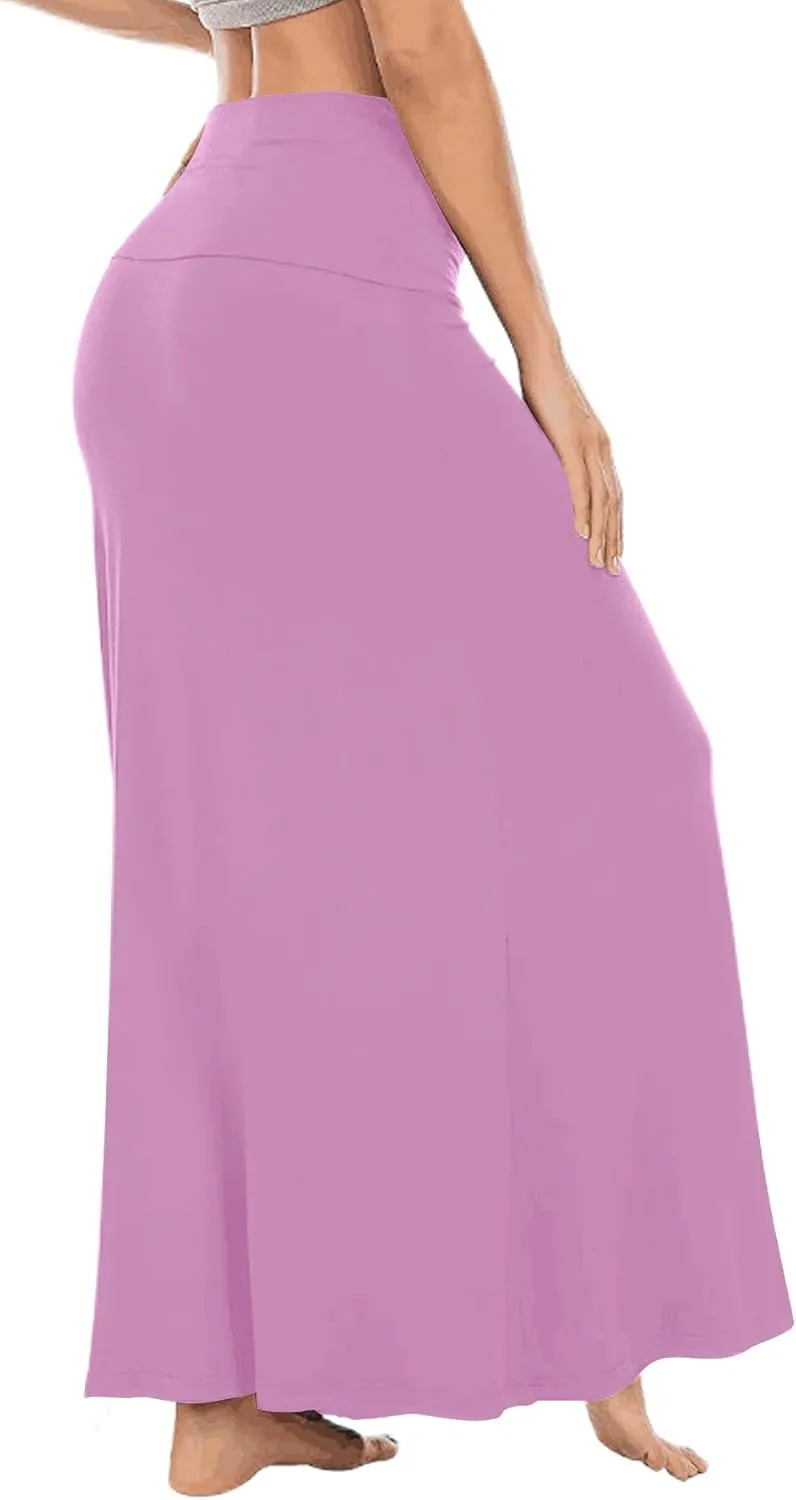 LYANER Women's Casual High Waist Solid Flare Long Maxi Skirt