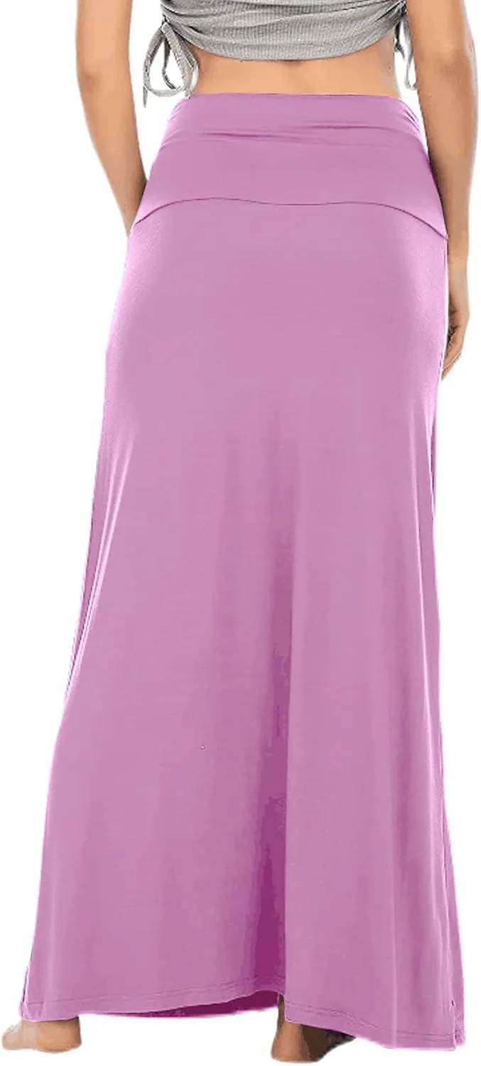 LYANER Women's Casual High Waist Solid Flare Long Maxi Skirt