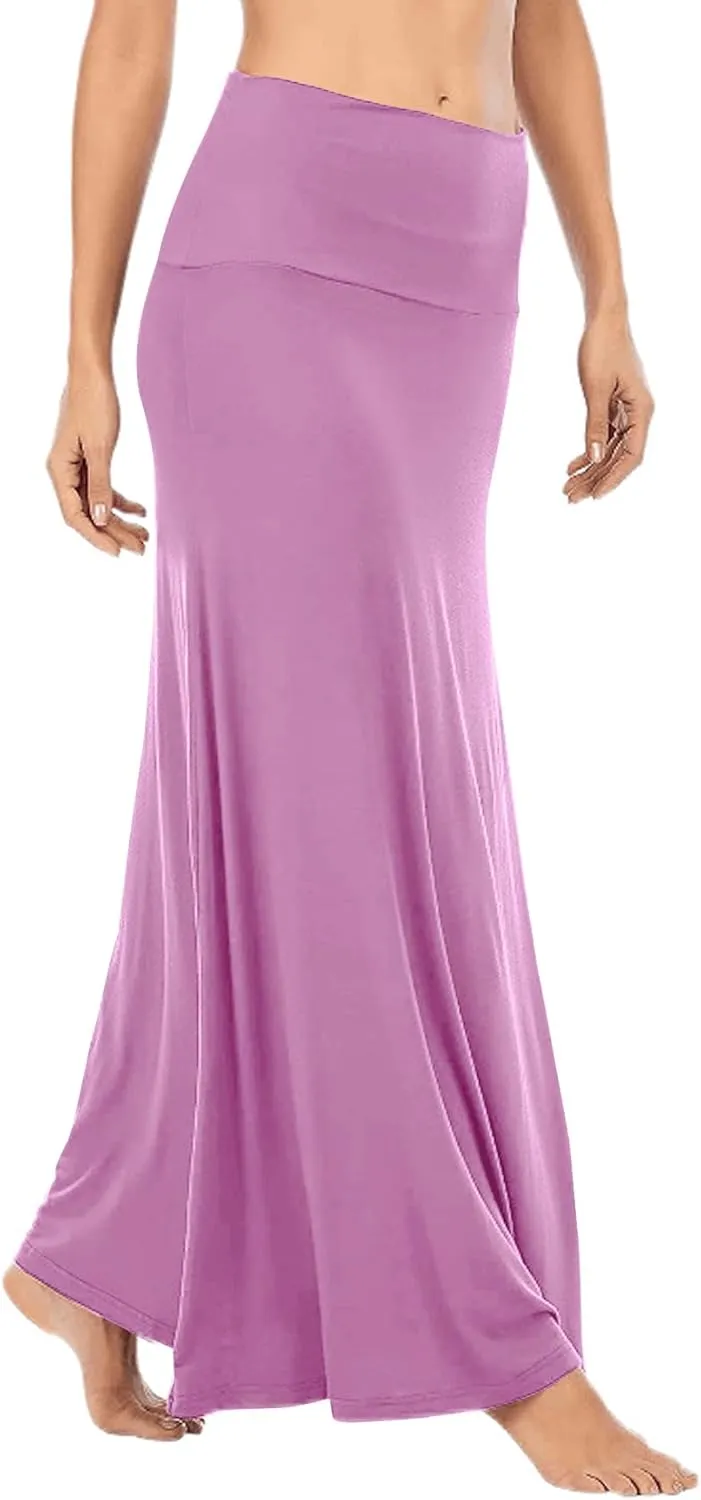 LYANER Women's Casual High Waist Solid Flare Long Maxi Skirt