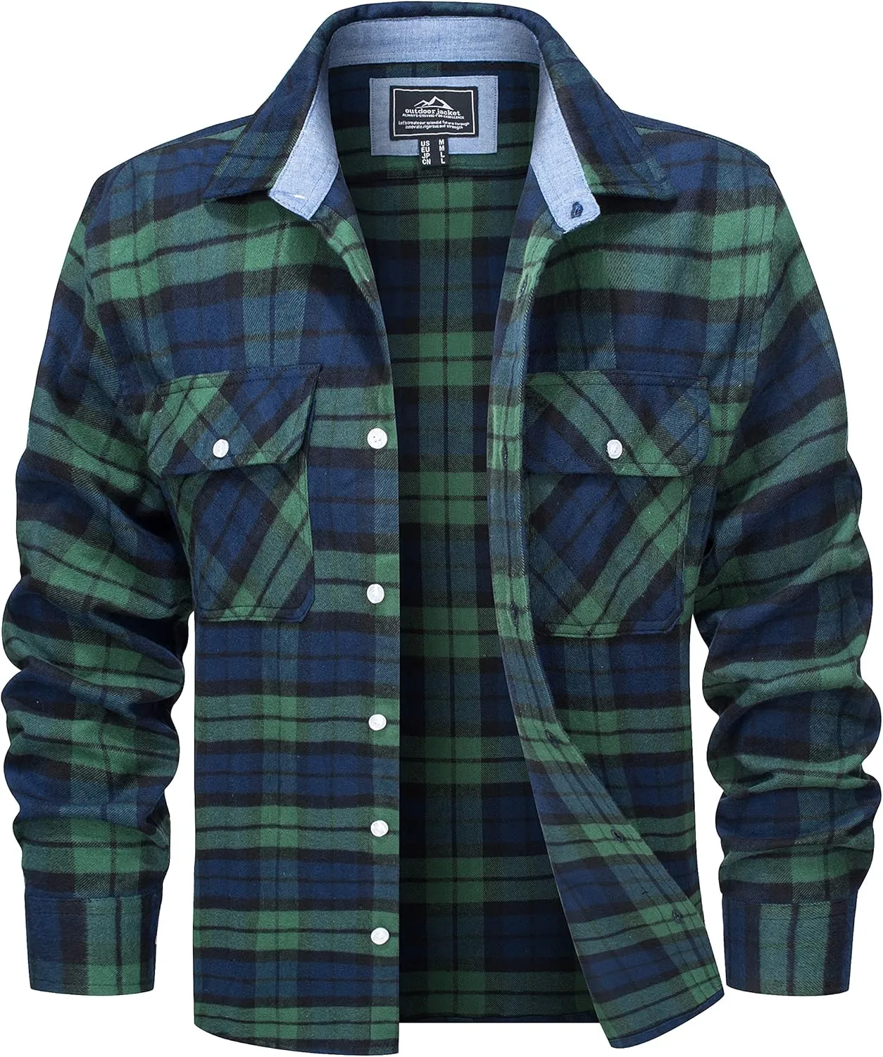 MAGCOMSEN Men's Flannel Shirts Cotton Long Sleeve Plaid Shirt Casual Fashion Button Up Shirts Jackets with 2 Pockets