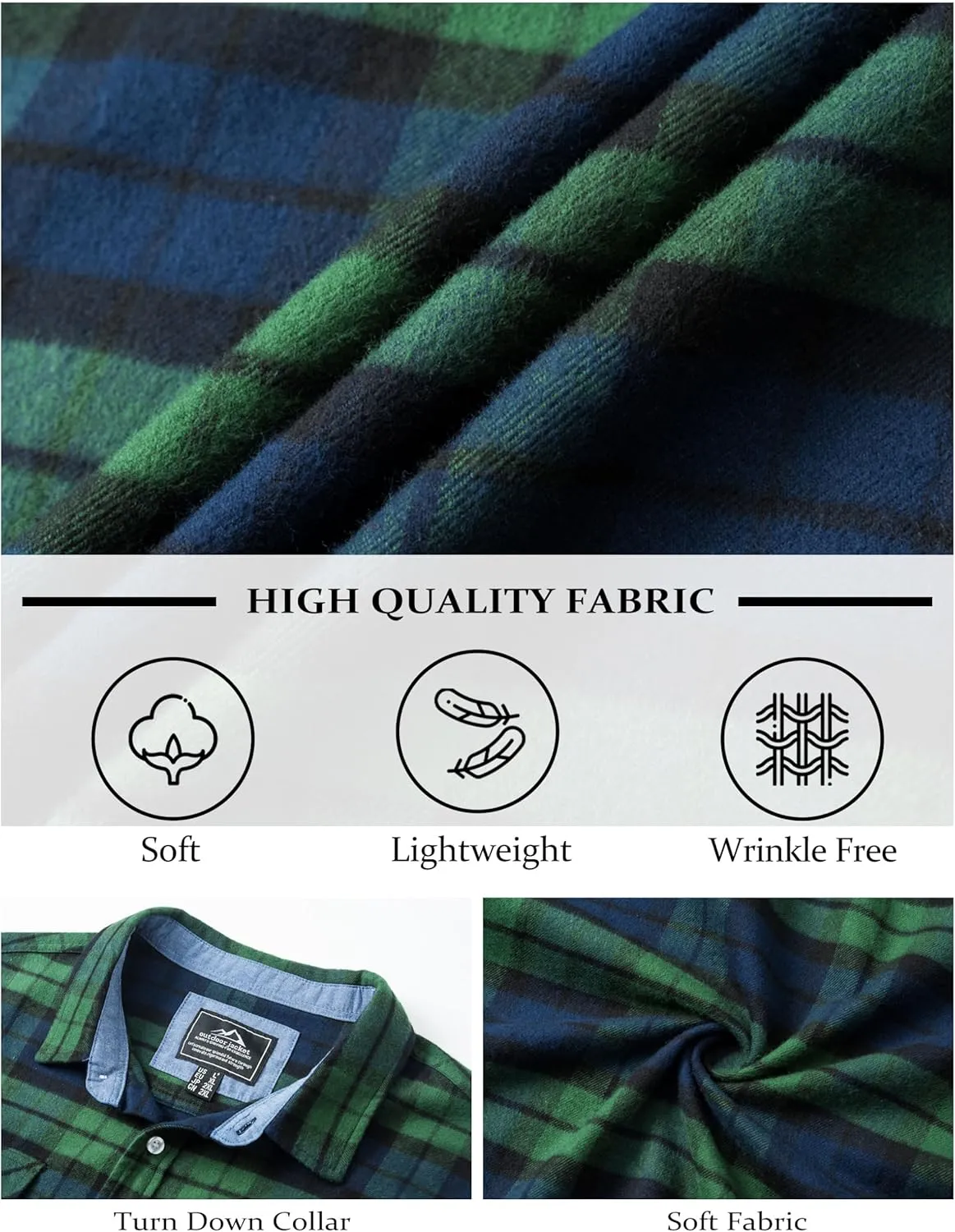 MAGCOMSEN Men's Flannel Shirts Cotton Long Sleeve Plaid Shirt Casual Fashion Button Up Shirts Jackets with 2 Pockets