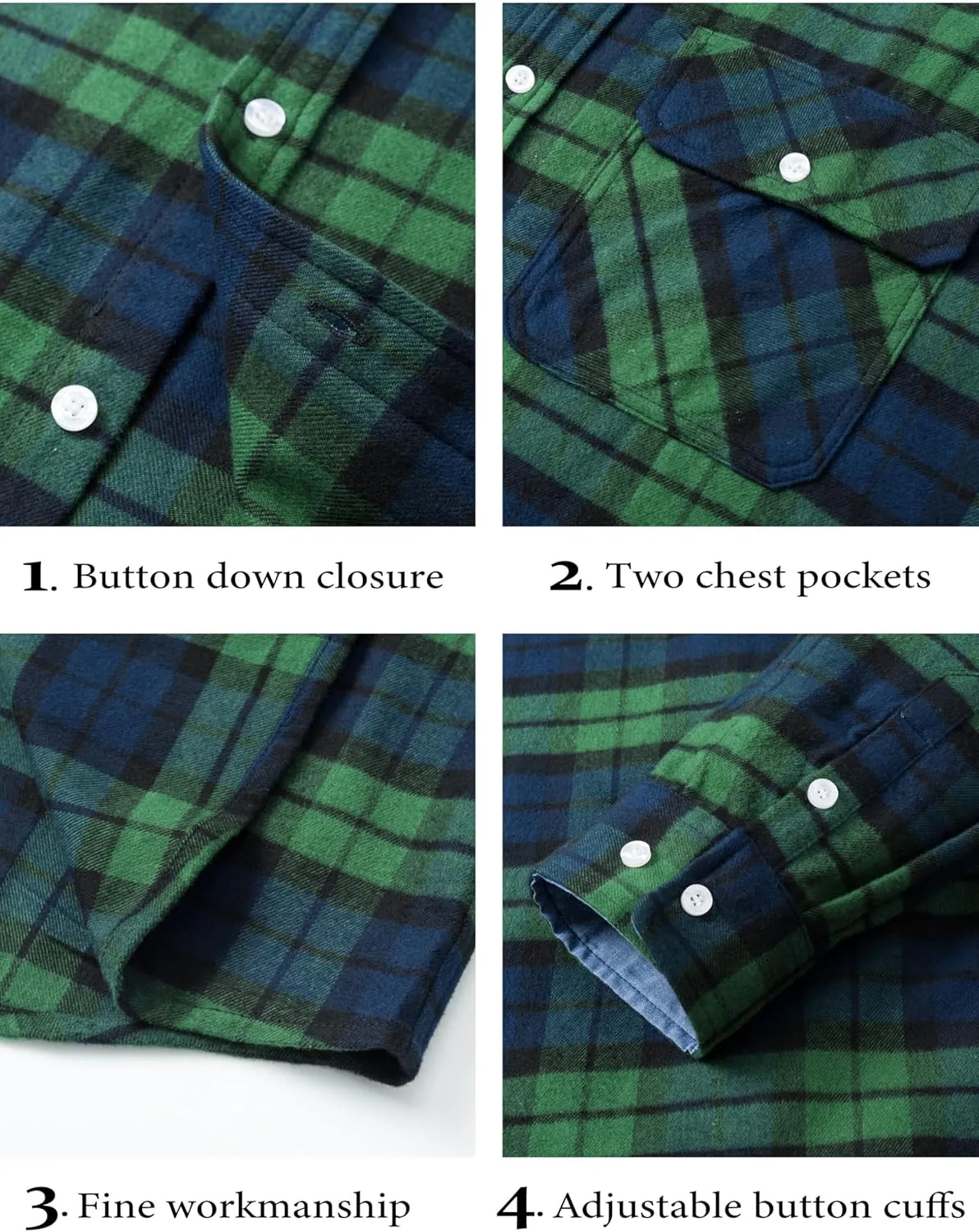 MAGCOMSEN Men's Flannel Shirts Cotton Long Sleeve Plaid Shirt Casual Fashion Button Up Shirts Jackets with 2 Pockets