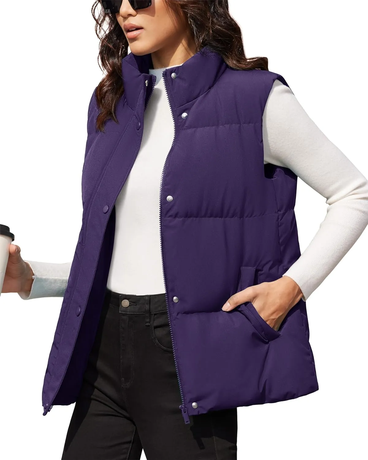 MAGCOMSEN Women's Puffer Down Vest Oversized Zip Up Outerwear Lightweight Winter Padded Gilet Jacket with Pockets