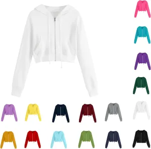 maisdgop Hoodies for Women Casual Long Sleeve Drawstring Hooded Cropped Sweatshirt Comfy Workout Cropped Hoodie with Pockets