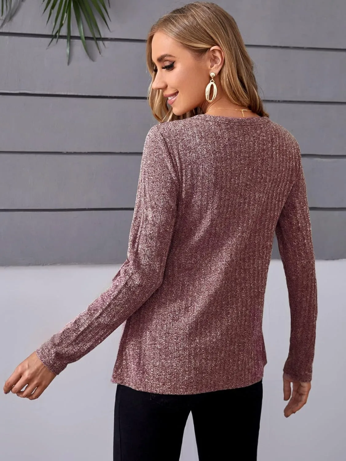 MakeMeChic Women's Maternity Shirts Casual Long Sleeve Tie Front Ribbed Knit Pregnancy Tee Top