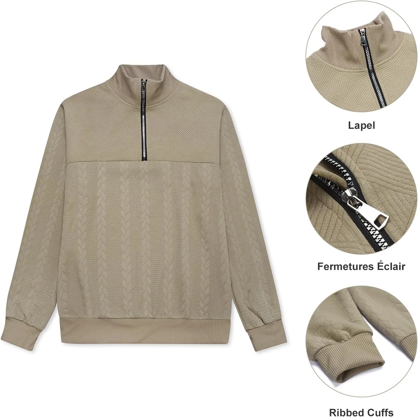 MANLUODANNI Men's Quarter Zip Sweater Lightweight Knitted Mock Neck Quilted Pullover Sweaters Long Sleeve Casual Jumper