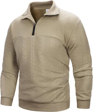 MANLUODANNI Men's Quarter Zip Sweater Lightweight Knitted Mock Neck Quilted Pullover Sweaters Long Sleeve Casual Jumper