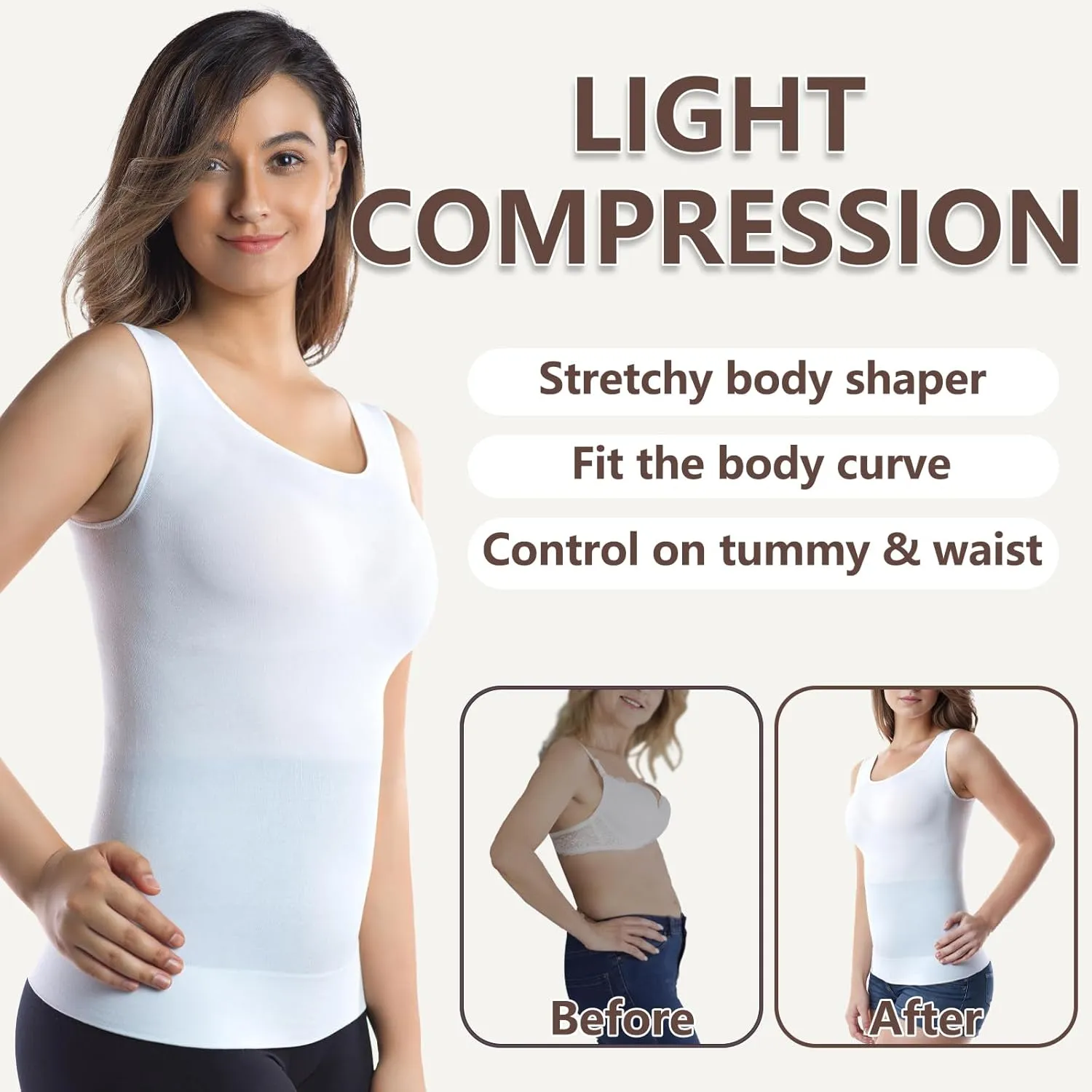  MD Womens Undershirt Short Sleeve, Compression T-Shirt Tank Tops, Tummy Control Scoop Neck Basic Tee Camisole Seamless