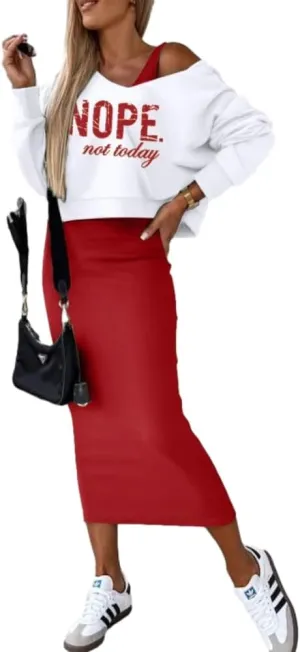 Melliflo Women's Fall 2 Piece Sweater Set Long Sleeve V Neck Top Maxi Bodycon Skirt Casual Outfits Dress