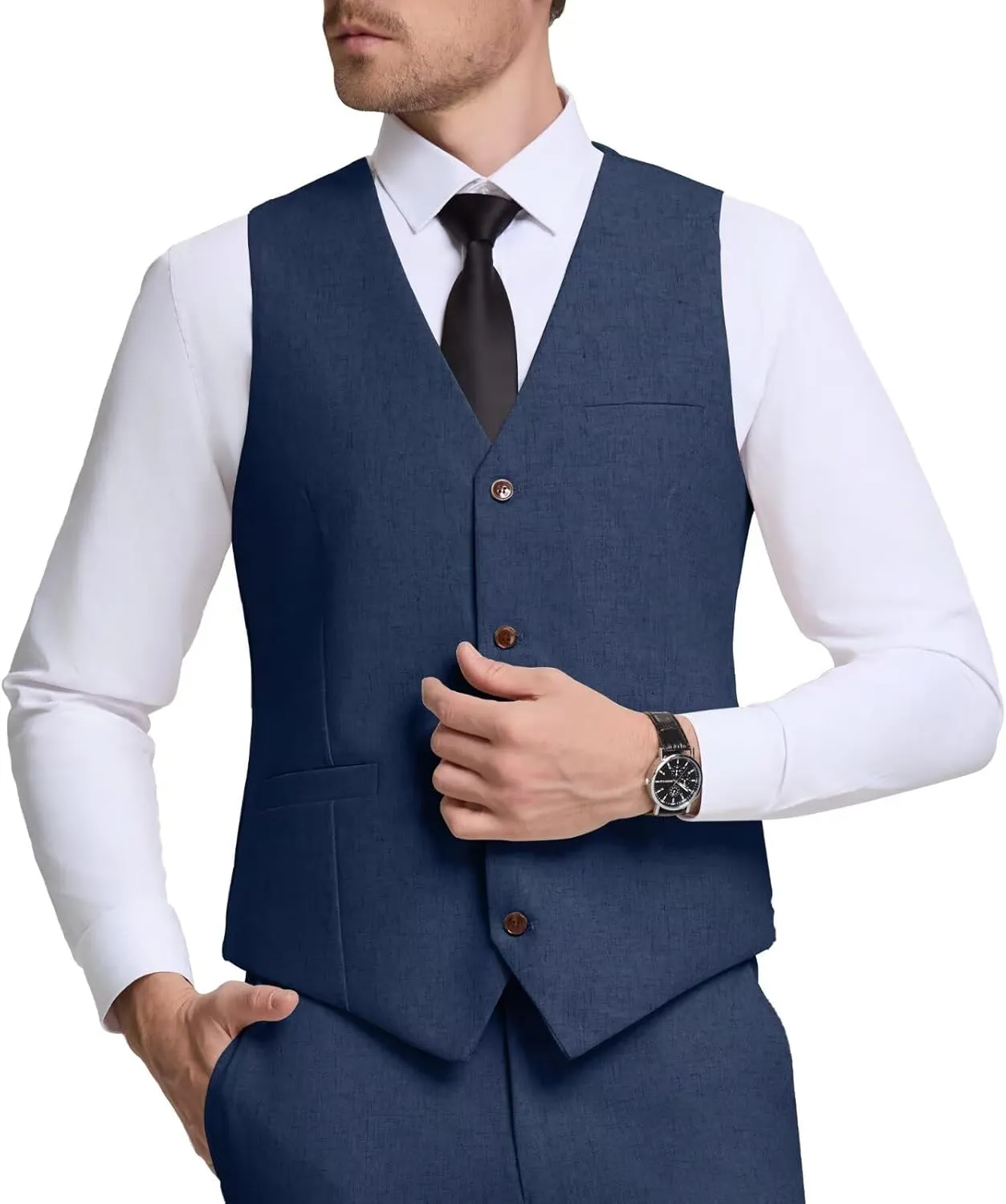 Men Linen Vest Casual Suit Vests Regular Fit Beach Wedding Waistcoat For Mens Groomsmen Party Dress Vest