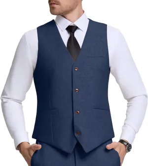 Men Linen Vest Casual Suit Vests Regular Fit Beach Wedding Waistcoat For Mens Groomsmen Party Dress Vest