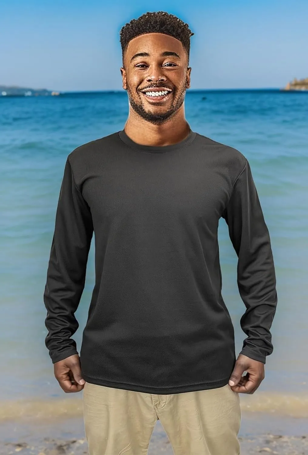 Men Long Sleeve Tee Shirts UV Protection Quick Dry Athletic Running Breathable Workout Performance Work T Shirt