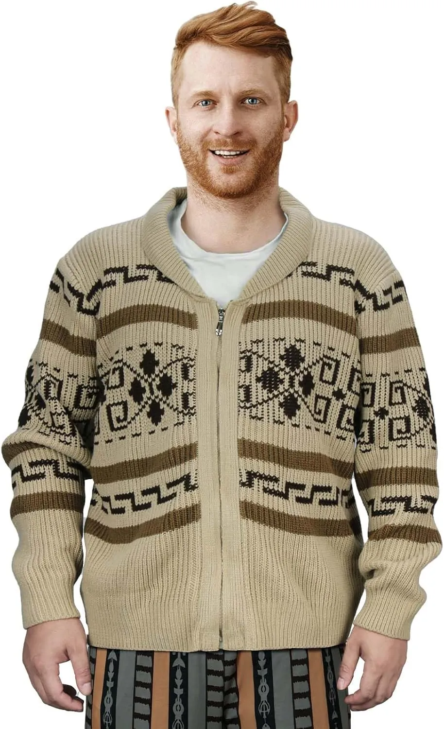 Men The Dude Sweater Costume Adults Shawl Collar Zip Up Knit Cardigan Sweater Halloween Cosplay Outerwear