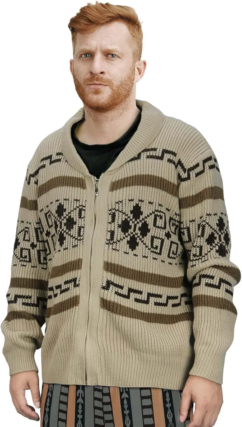 Men The Dude Sweater Costume Adults Shawl Collar Zip Up Knit Cardigan Sweater Halloween Cosplay Outerwear