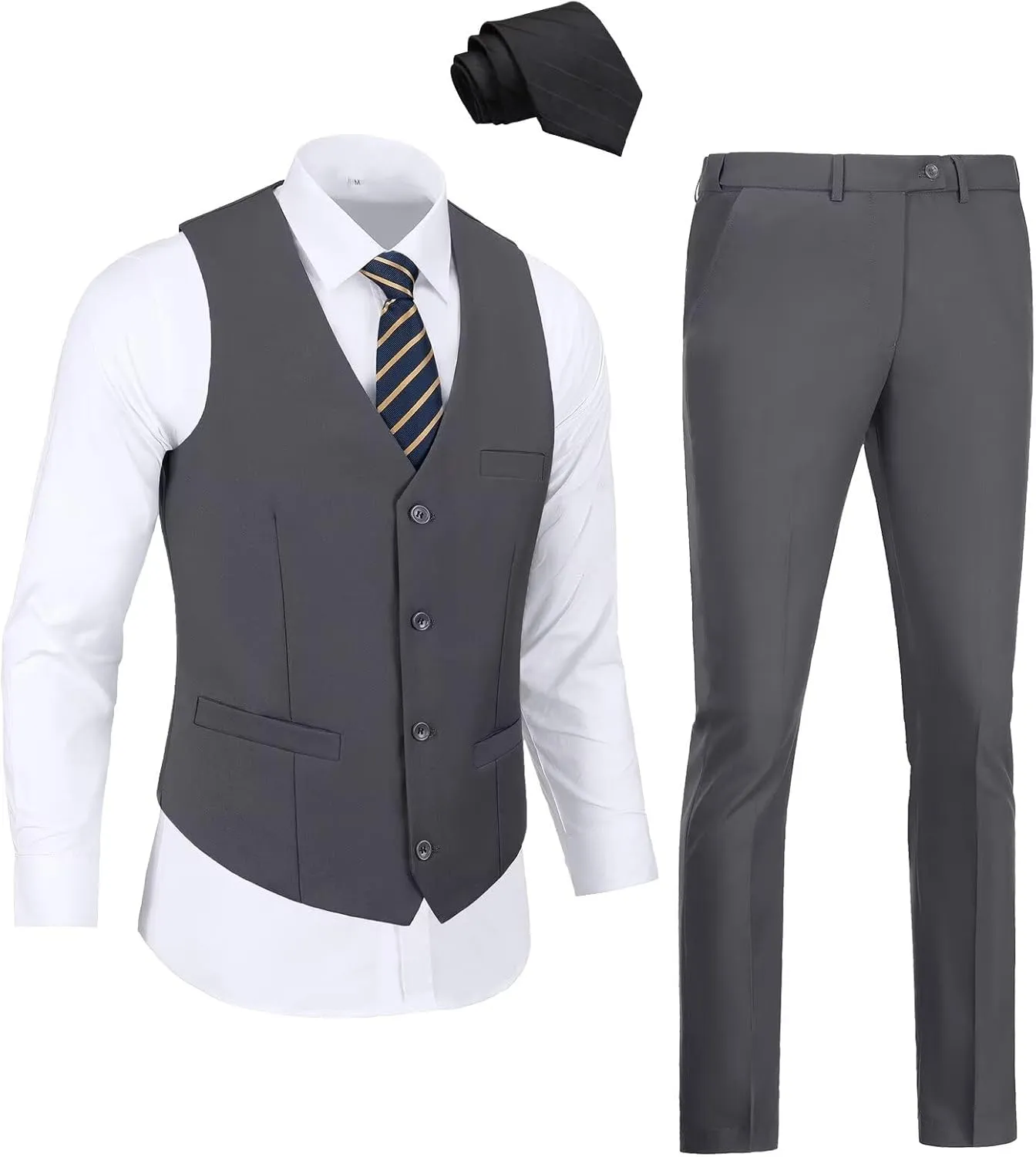 Men's 2 Piece Vest Pants Set Slim Fit Wedding Suit for Men with Tie Tuxedo Set for Business Christmas