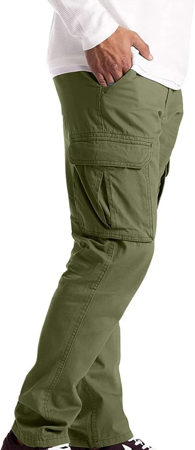 Mens Casual Cargo Pants Thin Lightweight Sweatpants Pleated Drawstring Pant Slim Fit Joggers Trousers Multi Pockets