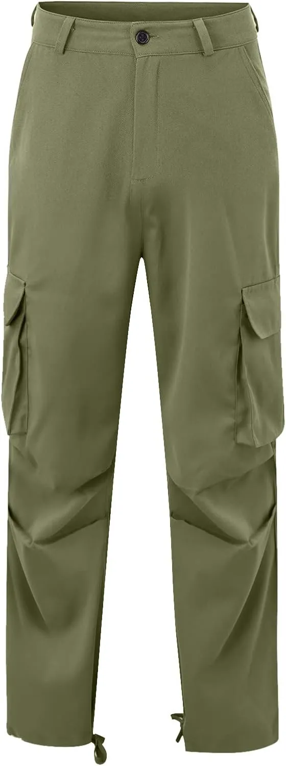 Mens Casual Cargo Pants Thin Lightweight Sweatpants Pleated Drawstring Pant Slim Fit Joggers Trousers Multi Pockets