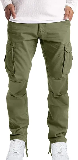 Mens Casual Cargo Pants Thin Lightweight Sweatpants Pleated Drawstring Pant Slim Fit Joggers Trousers Multi Pockets