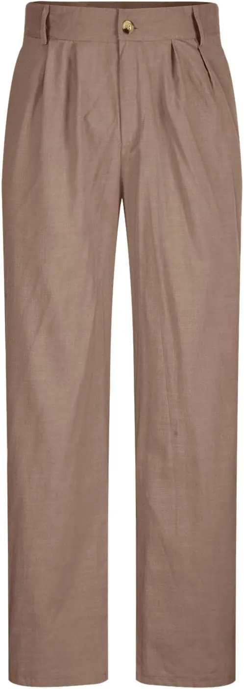 Mens Casual Linen Pants Loose Fit Elastic Drawstring Waist Straight-Legs Summer Yoga Beach Long Pants Trousers