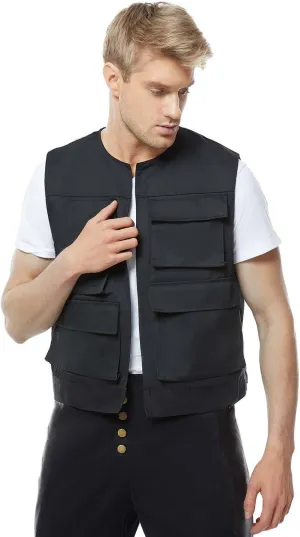 Men's Cosplay Vest Black Vest with Multi Pockets Deluxe Halloween Cosplay Outfits