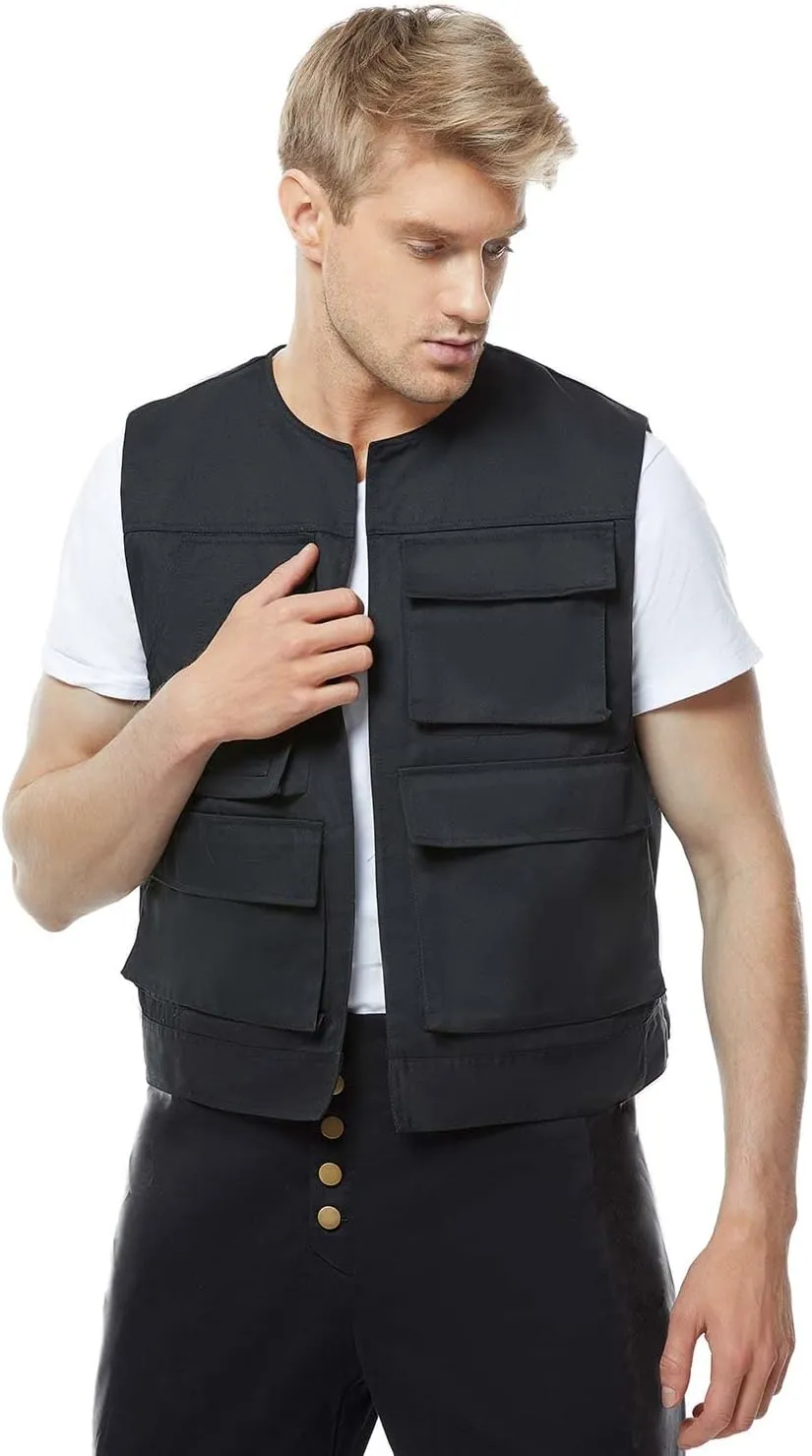 Men's Cosplay Vest Black Vest with Multi Pockets Deluxe Halloween Cosplay Outfits