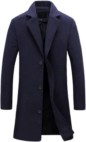 Mens Double Breasted Trench Coat Notched Collar Long Jacket Wool Blend Pea Coat Smart Casual Business Overcoat Big&Tall