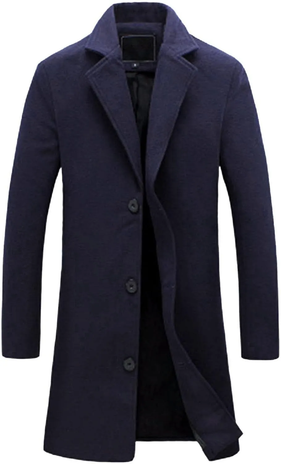 Mens Double Breasted Trench Coat Notched Collar Long Jacket Wool Blend Pea Coat Smart Casual Business Overcoat Big&Tall