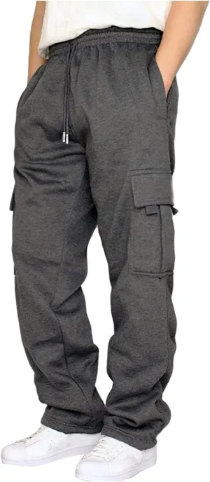 Men's Flap Pocket Side Solid Cargo Pants Mens Super Skinny Stretch Trousers Fleece Lined Joggers Mens Fashion Clothes for Men