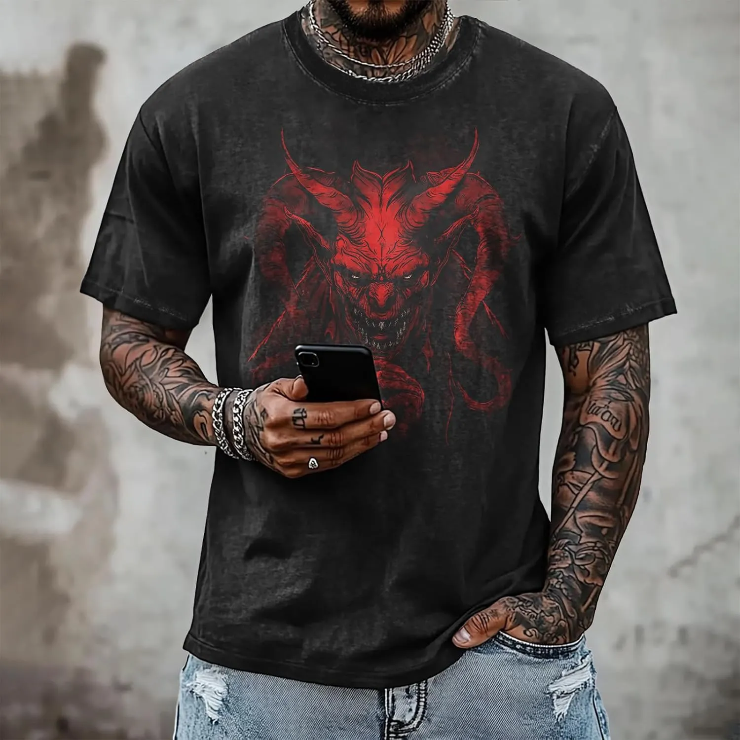 Mens Graphic T-Shirts 90s Rock Summer Big and Tall Workout Breathable Quick Dry Short Sleeve 100% Cotton Tee Shirts