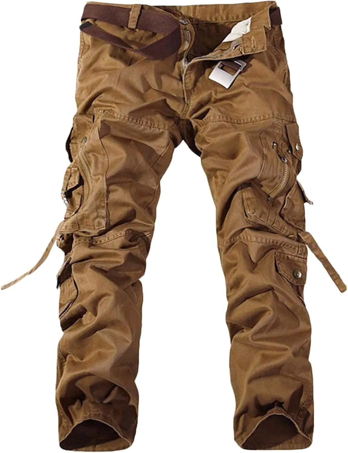 Men's Heavyweight Cargo Pants Casual Military Cargo Trousers Baggy Camo Work Trousers with Multi Pockets (No Belt)