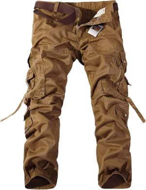 Men's Heavyweight Cargo Pants Casual Military Cargo Trousers Baggy Camo Work Trousers with Multi Pockets (No Belt)