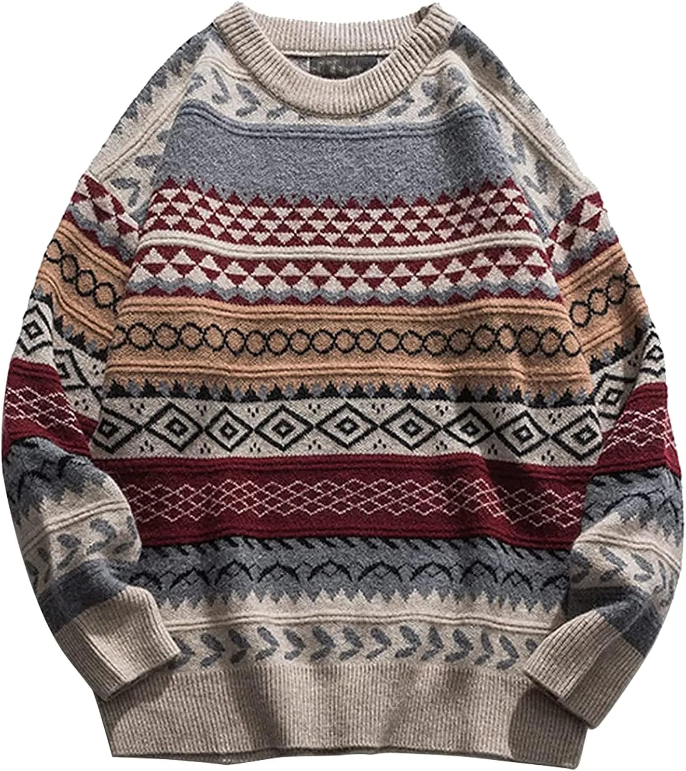 Mens Knit Sweater Grandpa Vintage Knitted Sweaters Oversized Striped Spring Pullover Casual Long Sleeve Pullovers