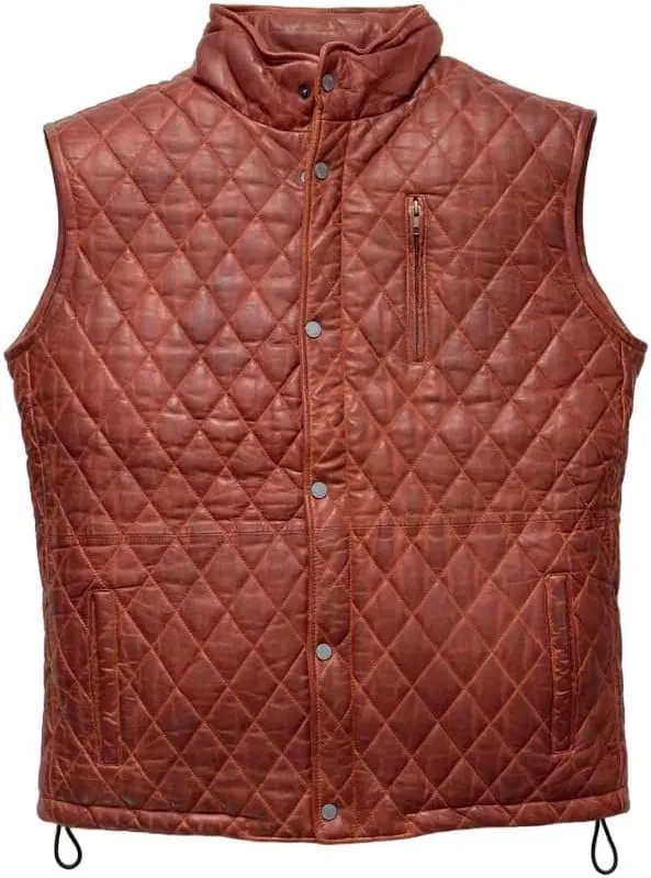 Mens Lamsbkin Leather Vest, Quilted Leather Vest Men, Lambskin Leather Quilted vest, Diamond Quilted Leather Vest Men