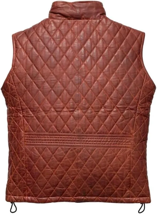 Mens Lamsbkin Leather Vest, Quilted Leather Vest Men, Lambskin Leather Quilted vest, Diamond Quilted Leather Vest Men